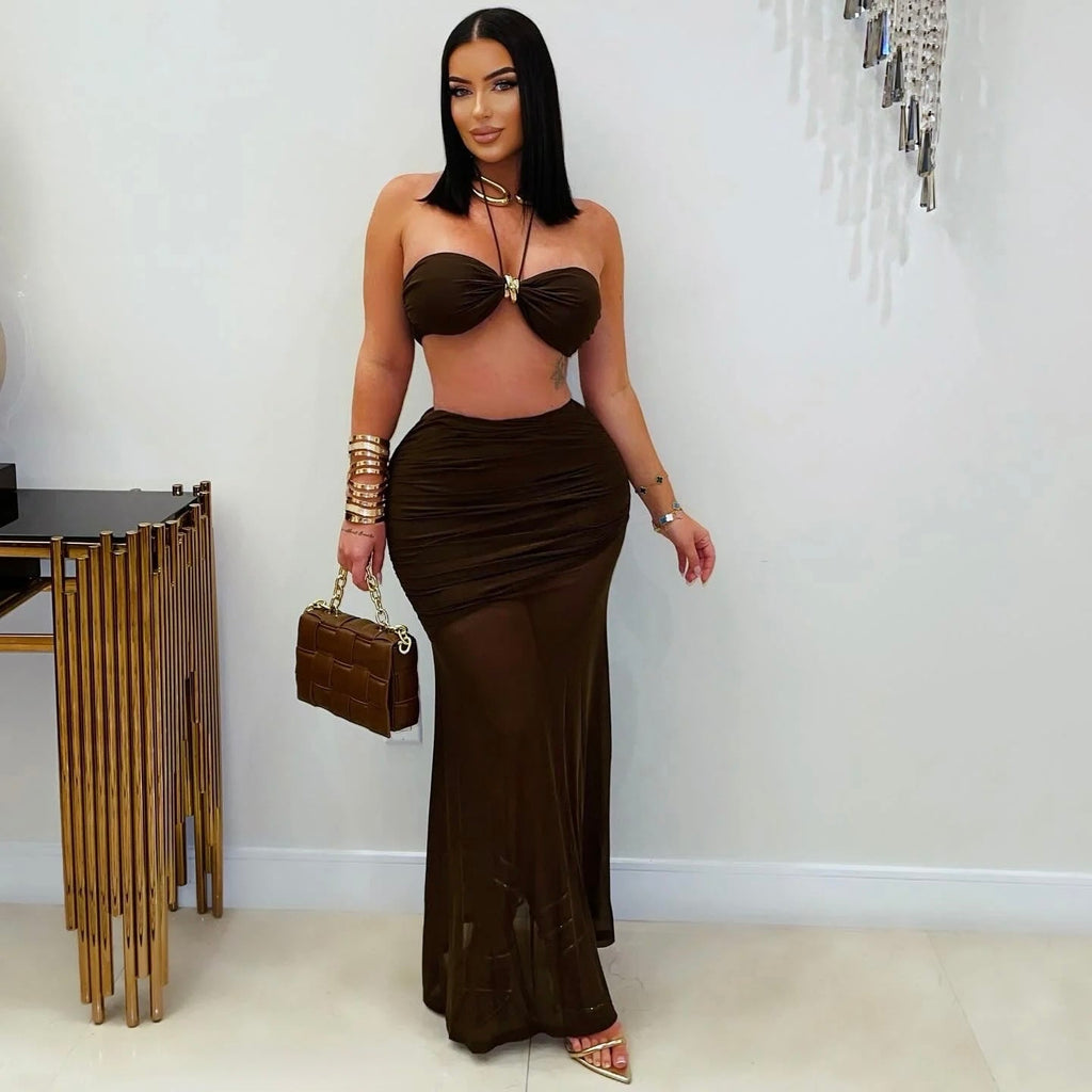 Let's Go Out Skirt Set - Brown