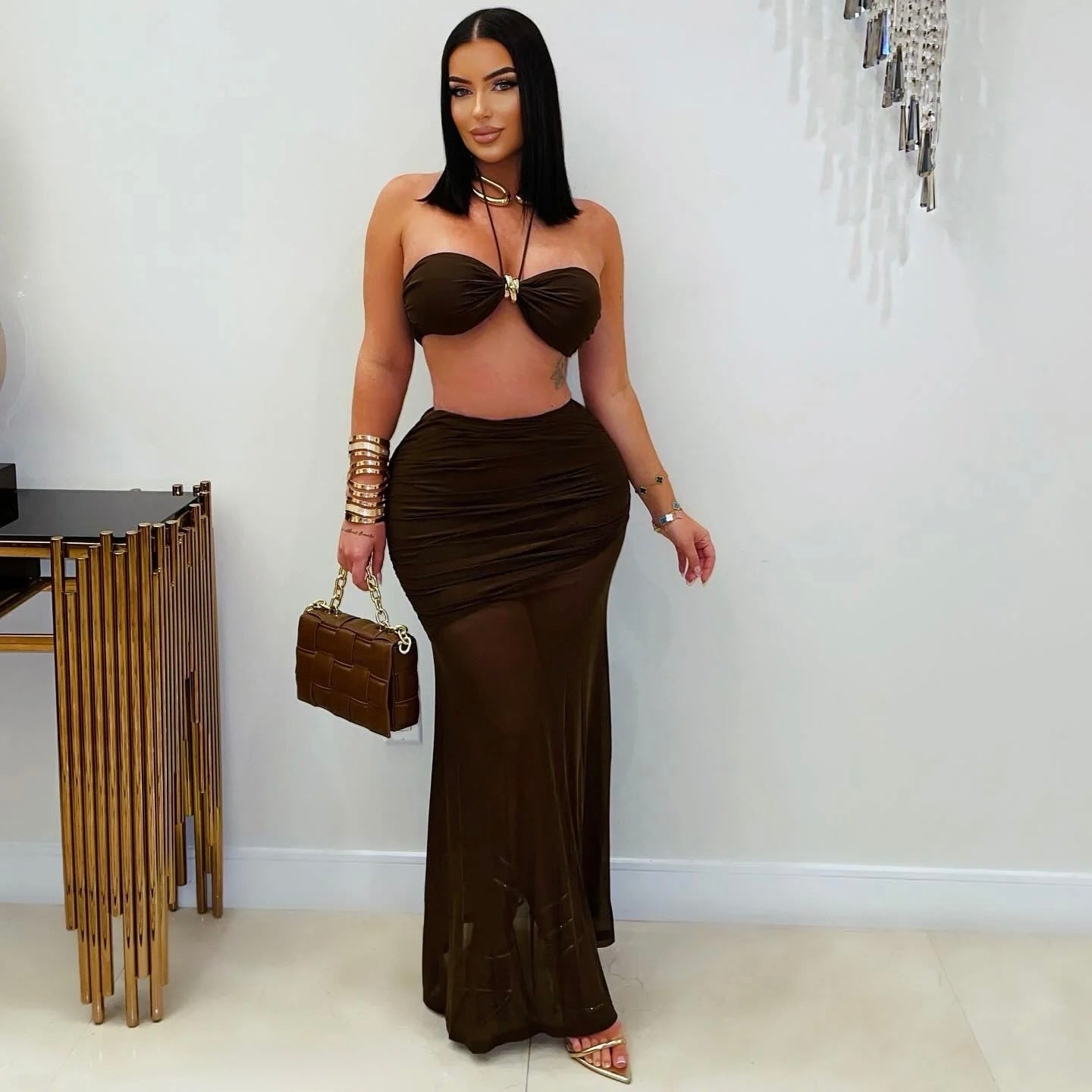 Let's Go Out Skirt Set - Brown