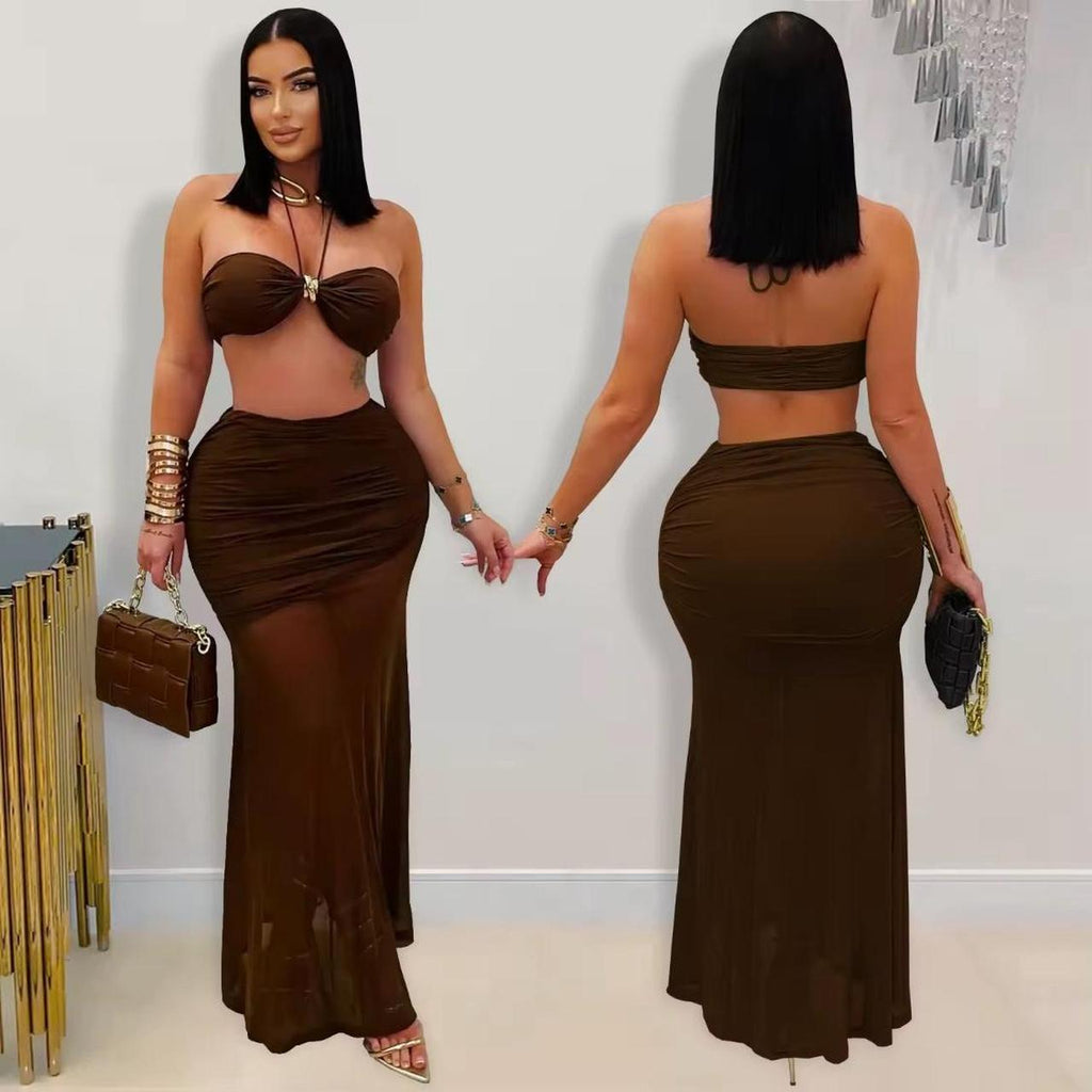 Let's Go Out Skirt Set - Brown