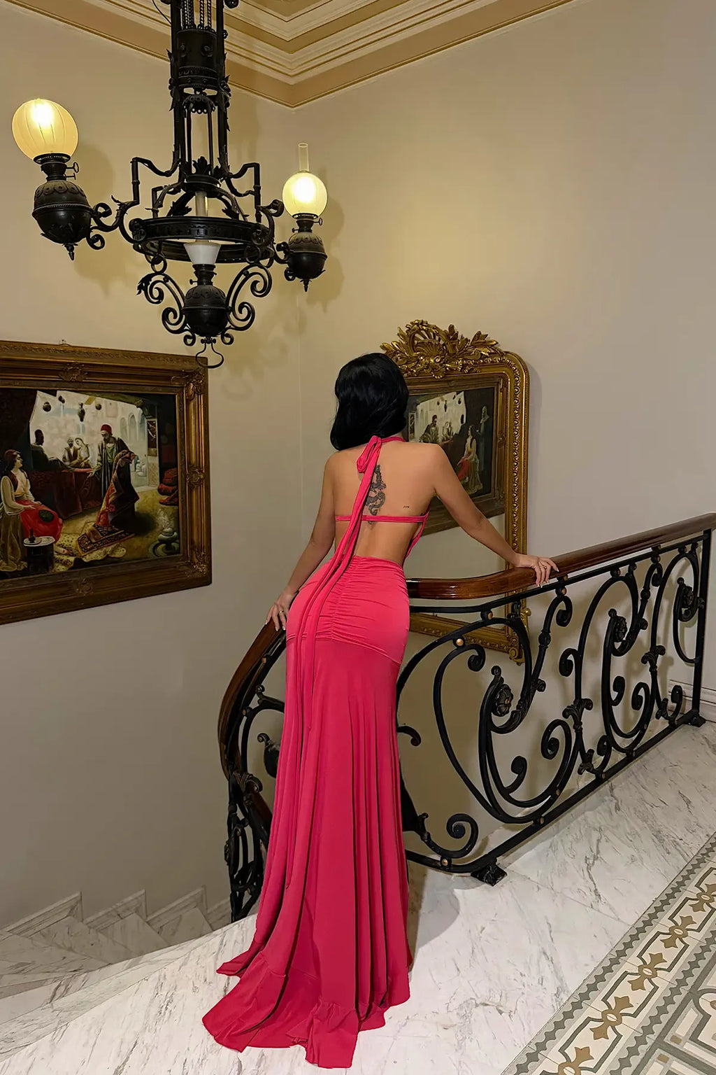 Pink Strappy Long Dress