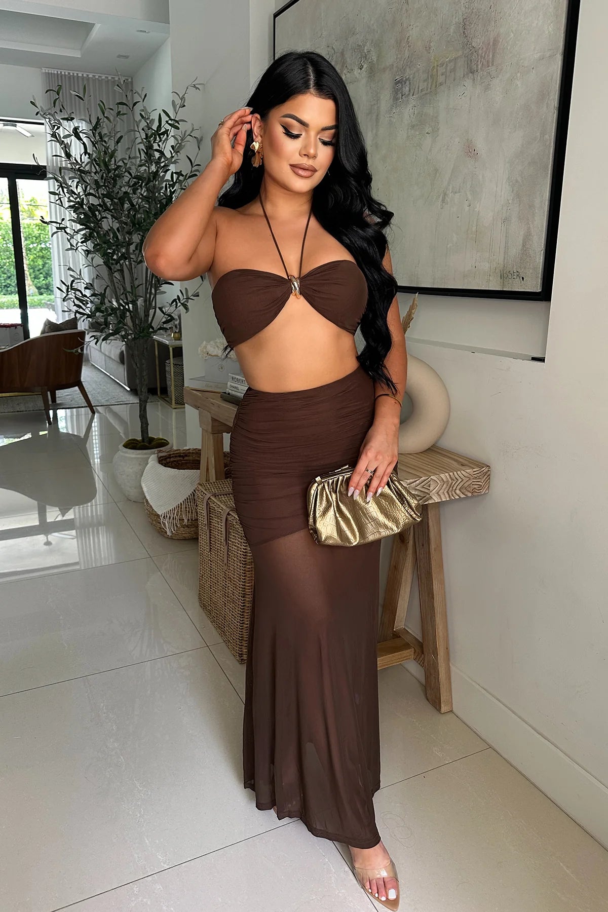 Let's Go Out Skirt Set - Brown